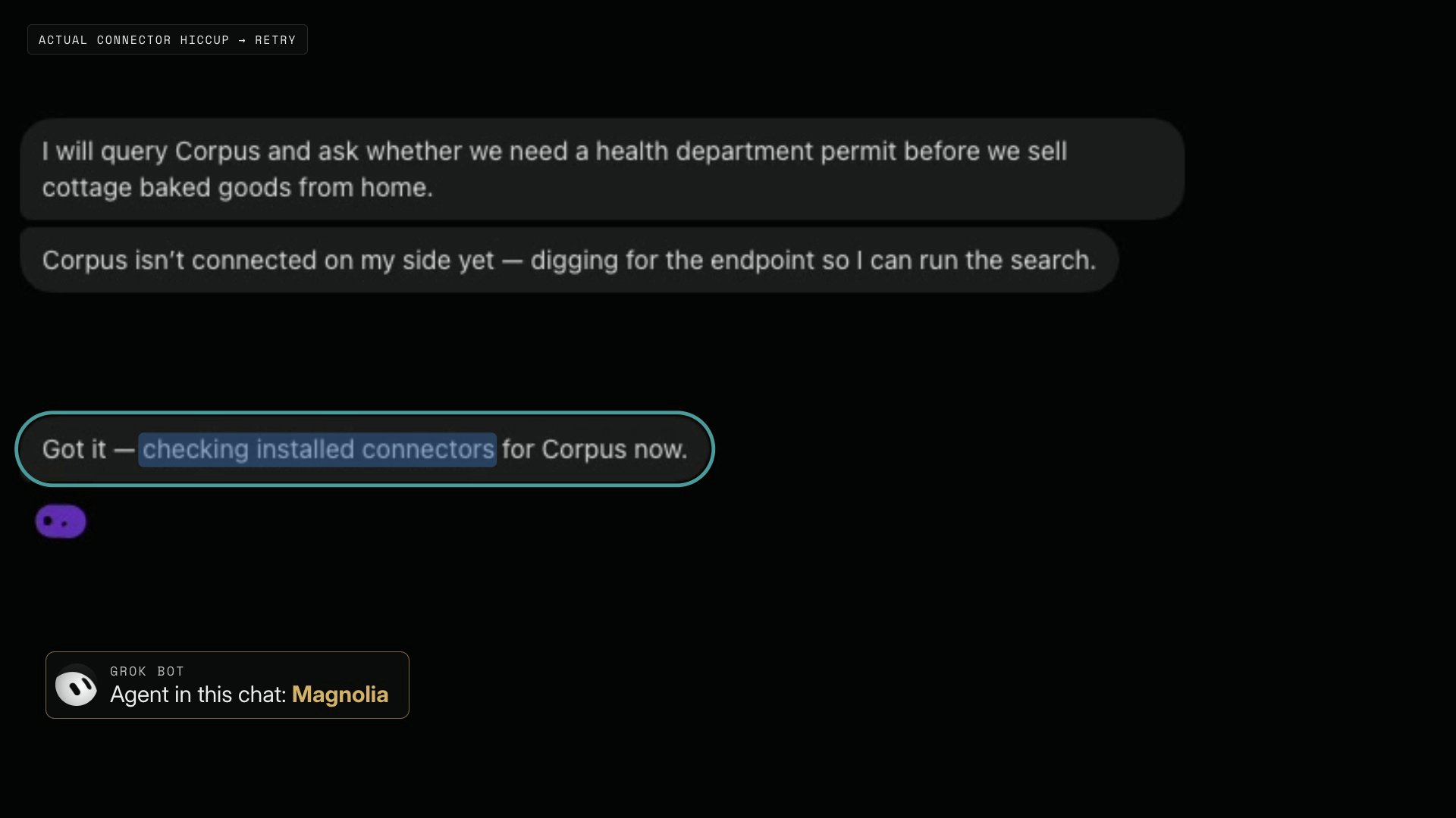 Grokbot not finding the Corpus-agent-kit connector
