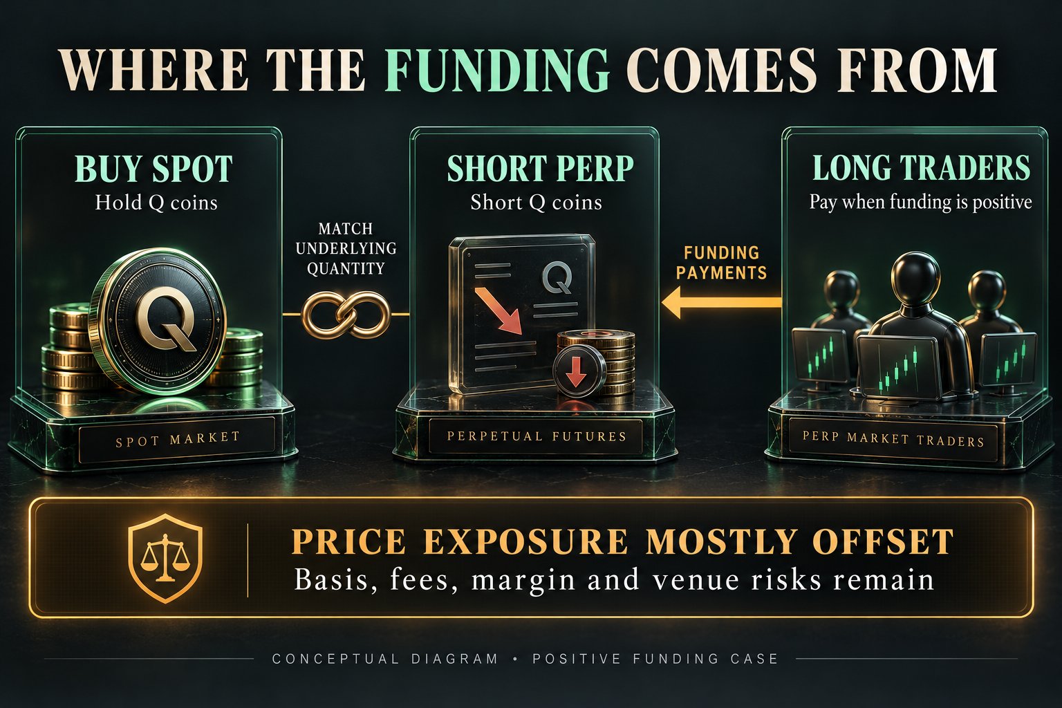 The diagram shows the positive-funding case. It does not imply every funding period pays the short.